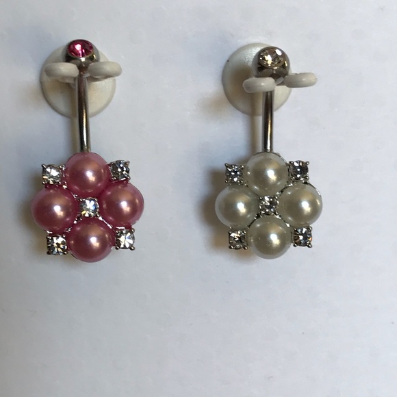 Pearl and Crystal Clustered Belly Rings - Picture 3 of 5